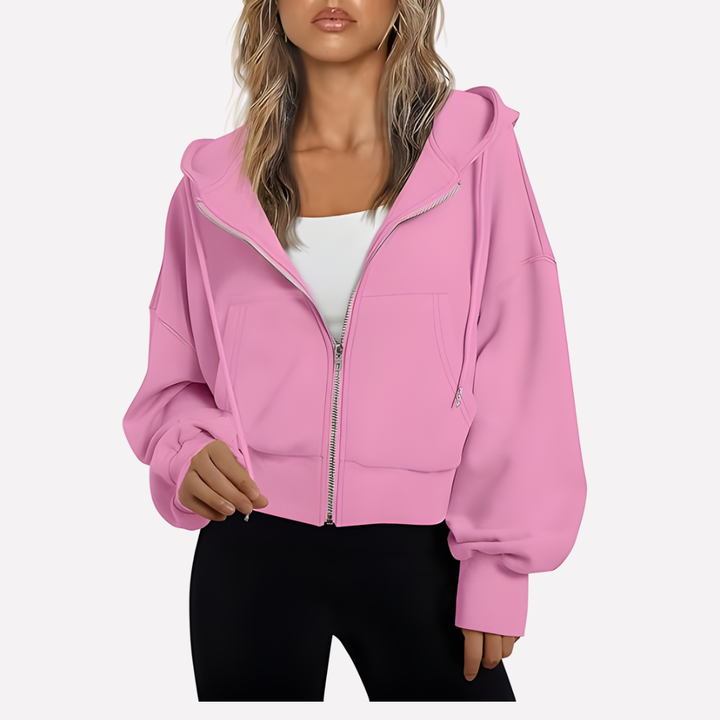 Damen Zip-Hoodie Cropped mit lockerer Passform in Rosa
