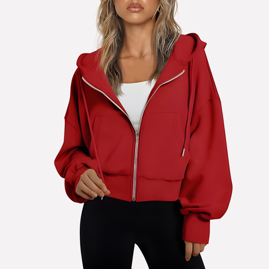 Damen Zip-Hoodie Cropped mit lockerer Passform in Rot