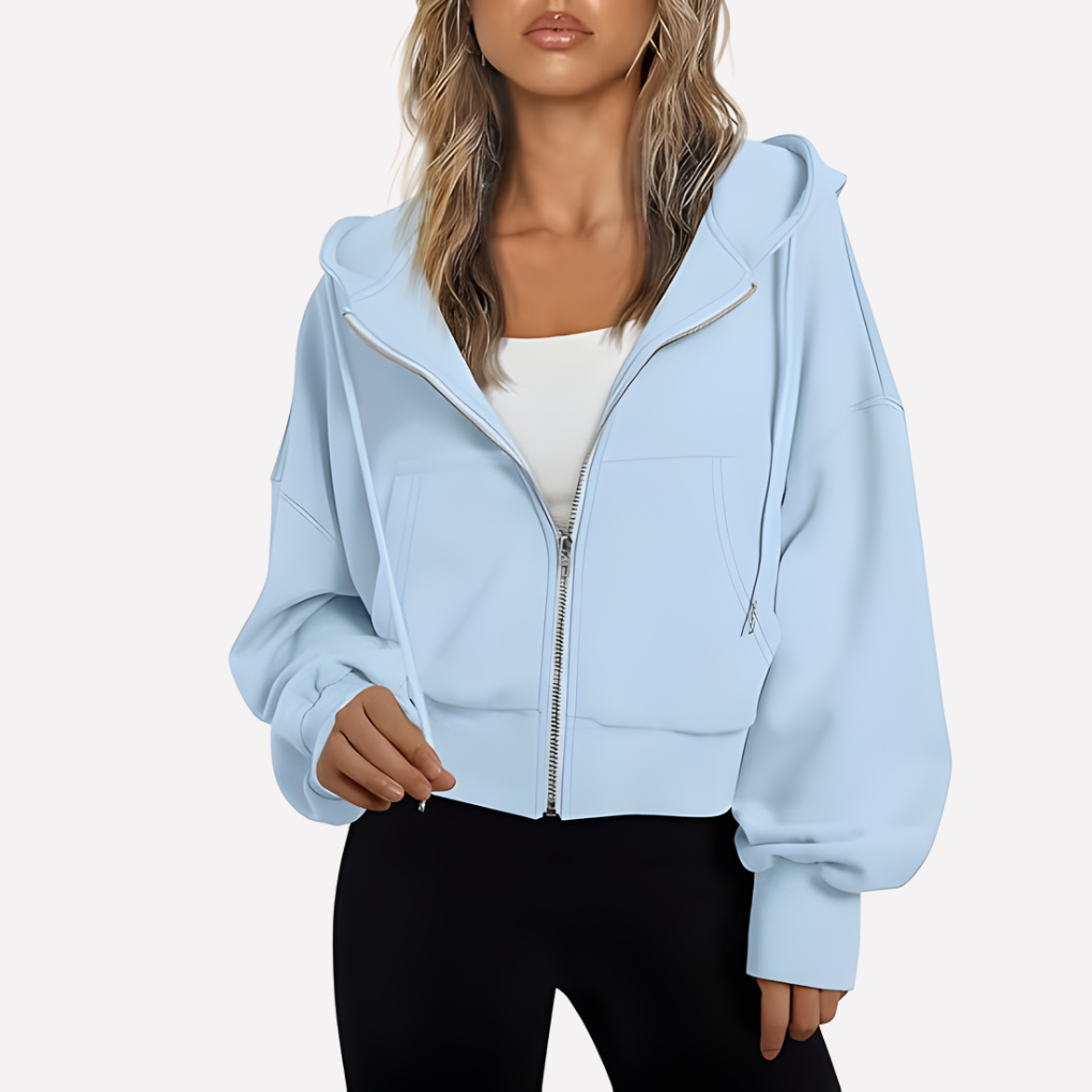 Damen Zip-Hoodie Cropped mit lockerer Passform in Sky Blue