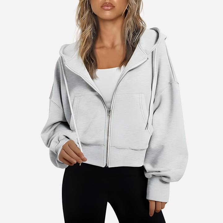 Damen Zip-Hoodie Cropped mit lockerer Passform in Weiß