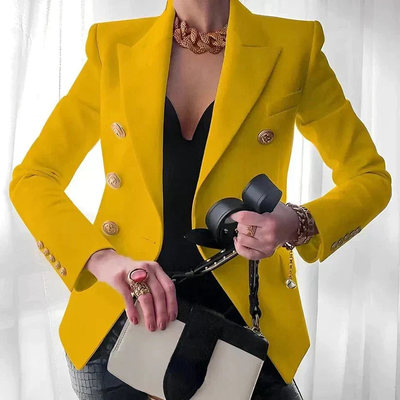 Damen Zweireihiger Blazer für Büro und Freizeit in Gelb