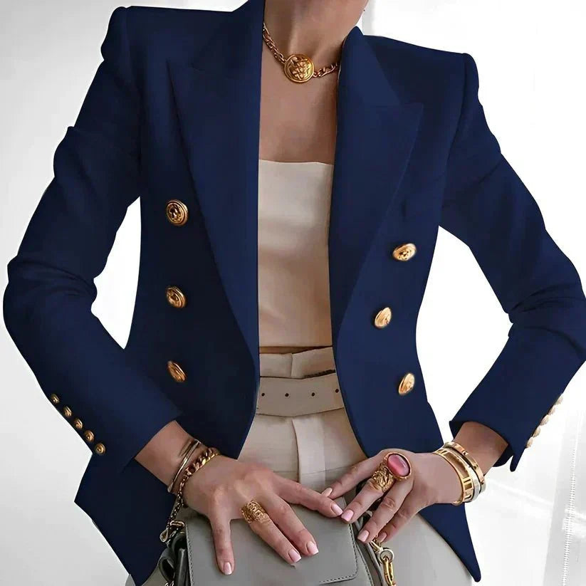 Damen Zweireihiger Blazer für Büro und Freizeit in Schwarz