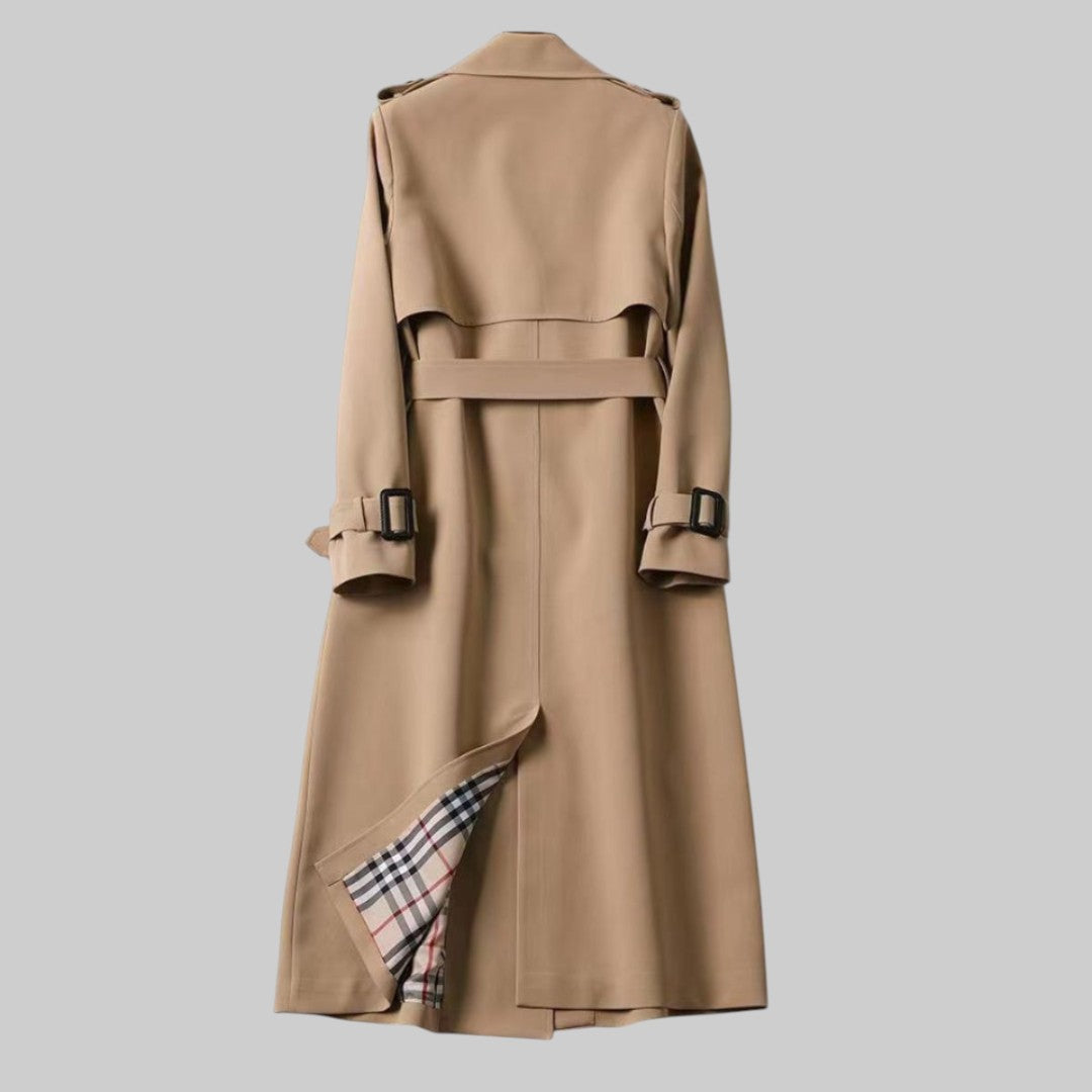 Damen Zweireihiger Trenchcoat Longline mit Gürtel (6)