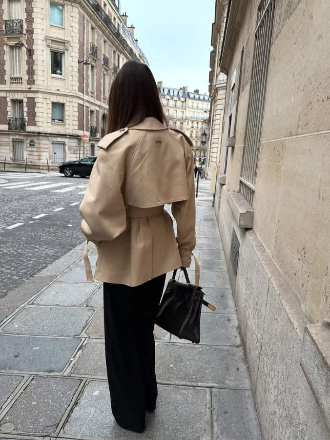 Damen Zweireihiger Trenchcoat mit Gürtel in Khaki 5