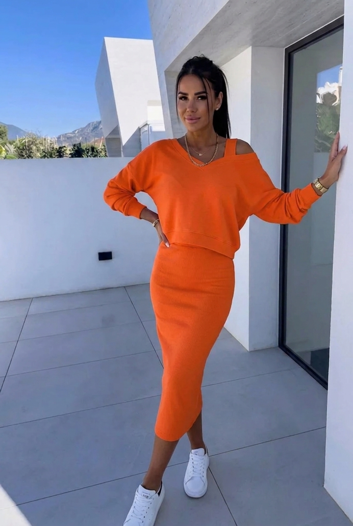 Damen Zweiteiler-Set für flexibles Styling in Orange