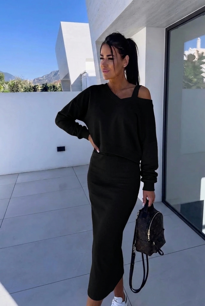 Damen Zweiteiler-Set für flexibles Styling in Schwarz