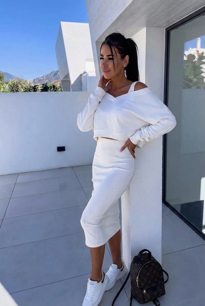 Damen Zweiteiler-Set für flexibles Styling in Weiß