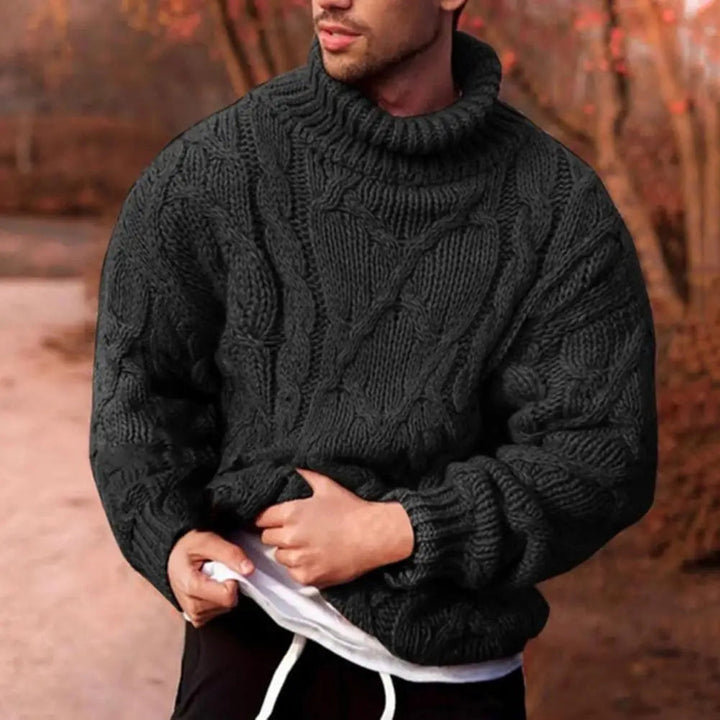 Dicker Pullover Herren mit Rollkragen für Herbst in Schwarz
