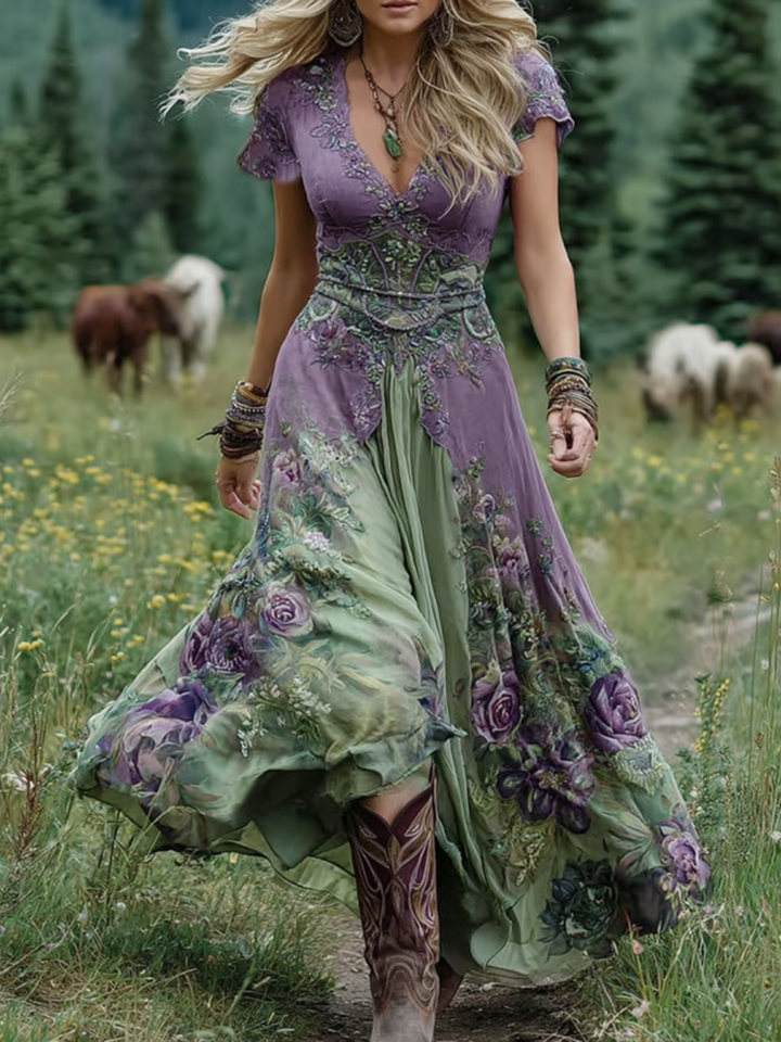Aurelia Blumen Maxikleid mit V-Ausschnitt foto 1