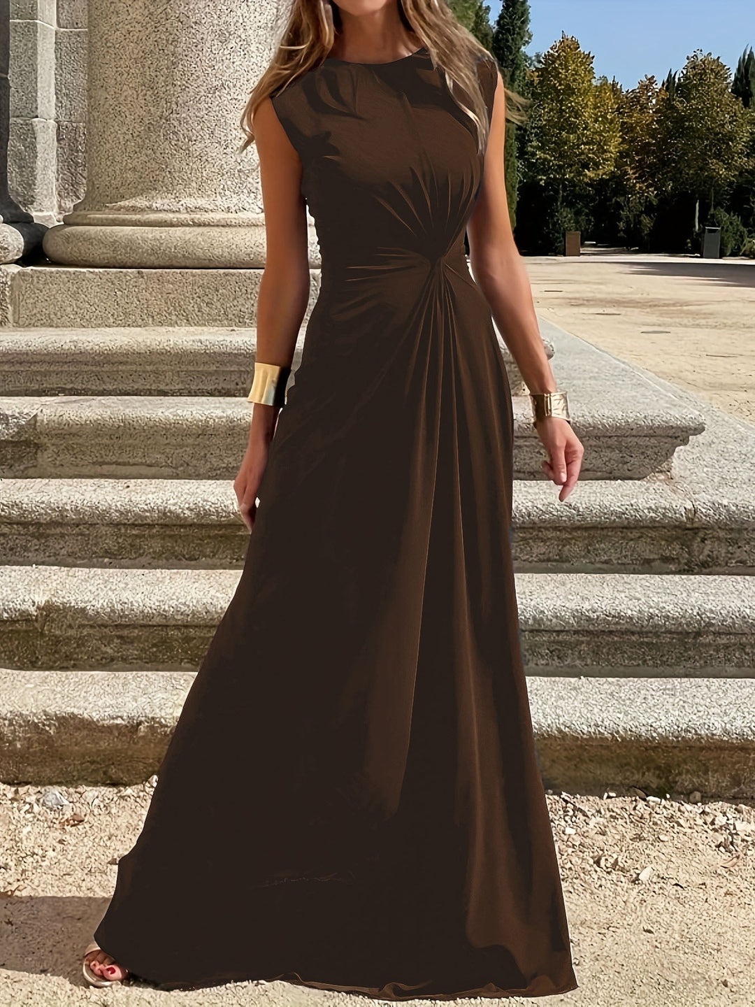 Damen Elegantes Maxikleid für Hochzeitsgäste in Braun 1