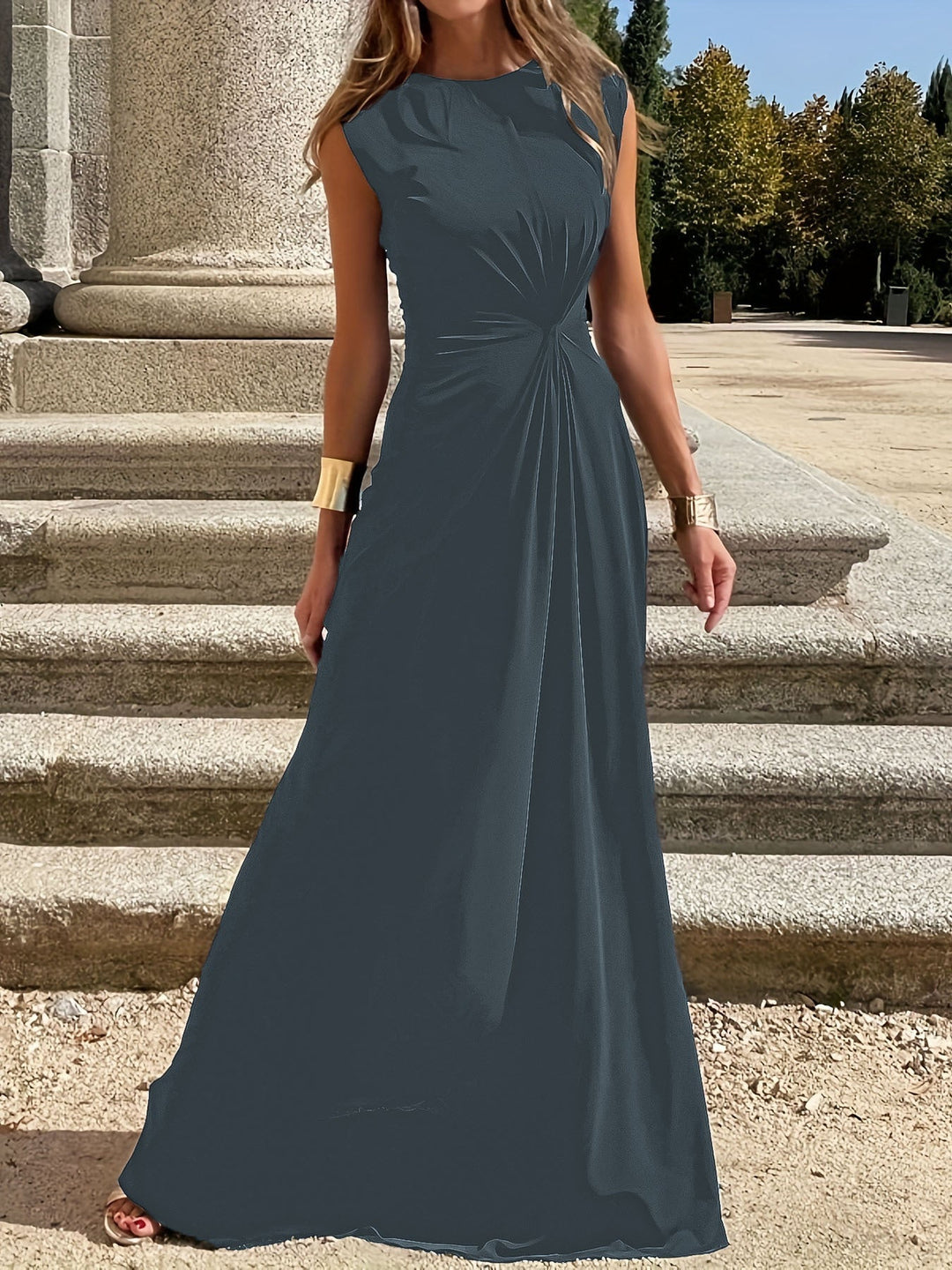 Damen Elegantes Maxikleid für Hochzeitsgäste in Grau
