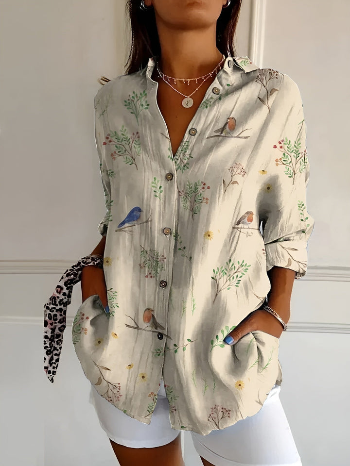 Elegante Blumen-Bluse in Beige