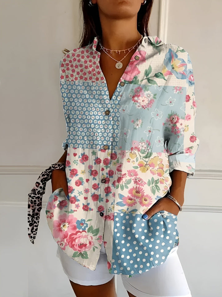 Elegante Blumen-Bluse in Blaue Blume