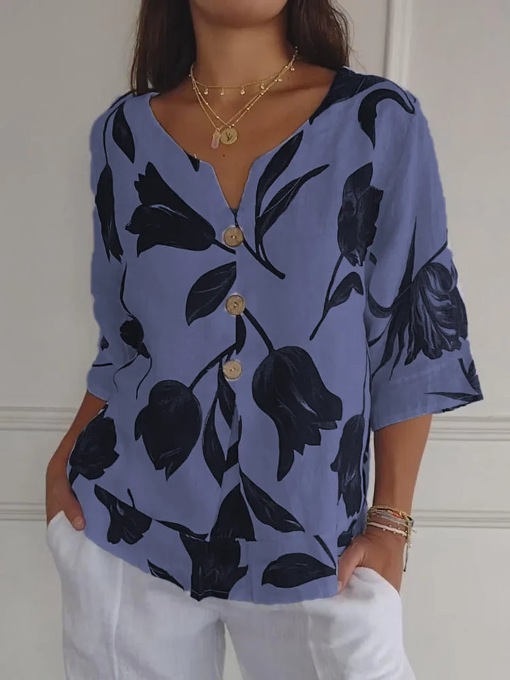 Elegante Blumendruck-Bluse in Blau