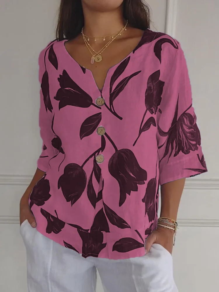 Elegante Blumendruck-Bluse in Rosa