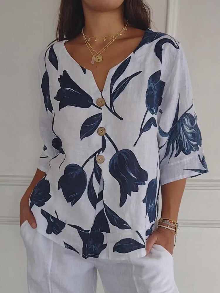 Elegante Blumendruck-Bluse in Weiß