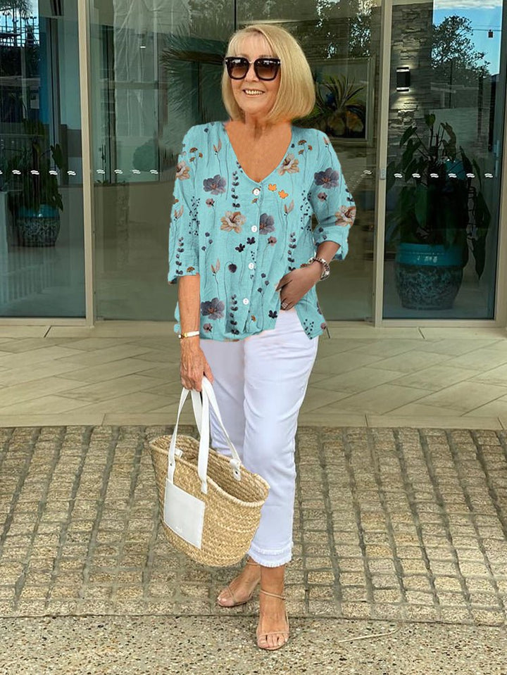 Elegante Bluse mit Blumenmuster in Blau