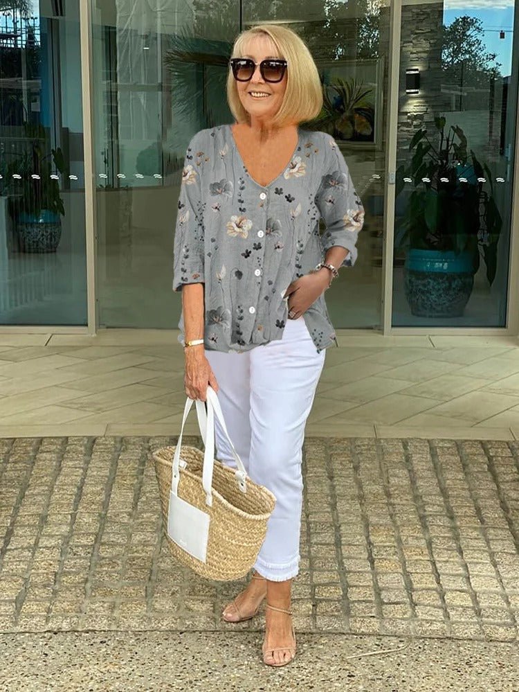 Elegante Bluse mit Blumenmuster in Grau