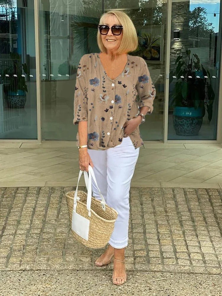 Elegante Bluse mit Blumenmuster in Khaki