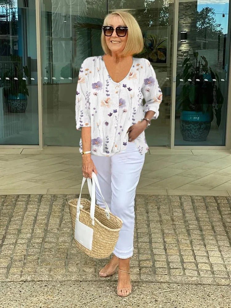 Elegante Bluse mit Blumenmuster in Weiß