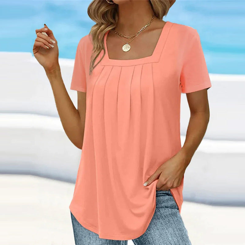 Elegante Bluse mit Karree-Ausschnitt in Rosa