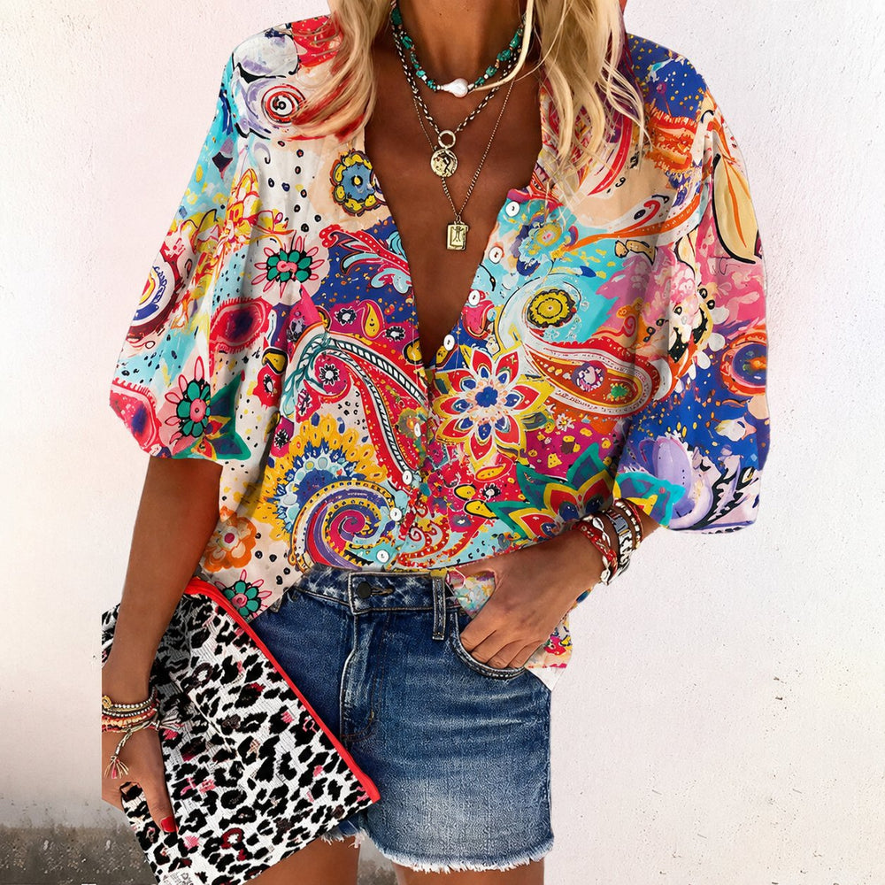 Elegante Boho-Bluse mit V-Ausschnitt in Rosa