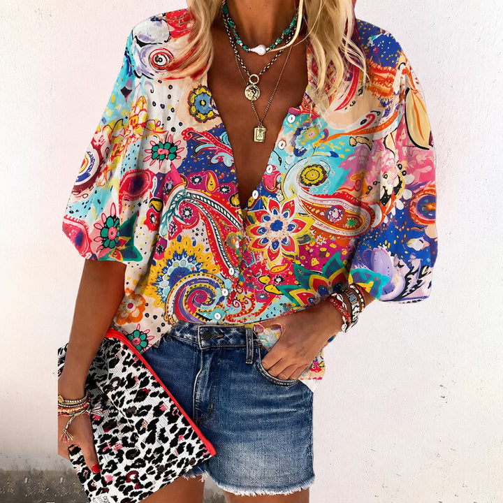 Elegante Boho-Bluse mit V-Ausschnitt in Rosa