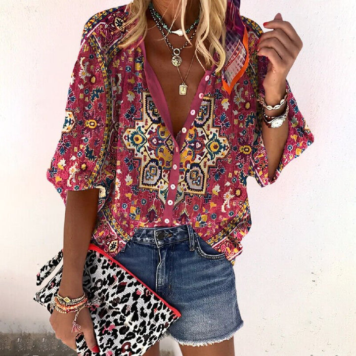 Elegante Boho-Bluse mit V-Ausschnitt in Rot