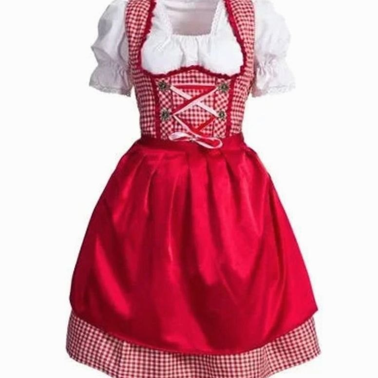 Elegante Damen Bluse Dirndl Trachtenset in Rot 2
