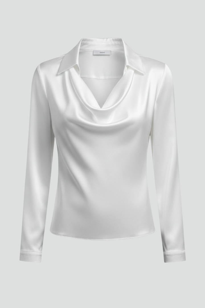 Elegante Damen Bluse in Satin mit Drapierung