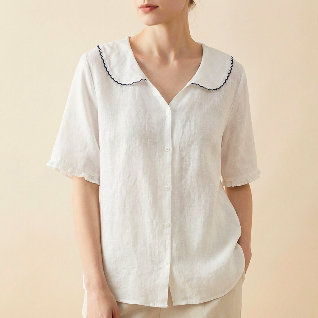 Elegante Damen Bluse mit Leinenmix in Cloud White