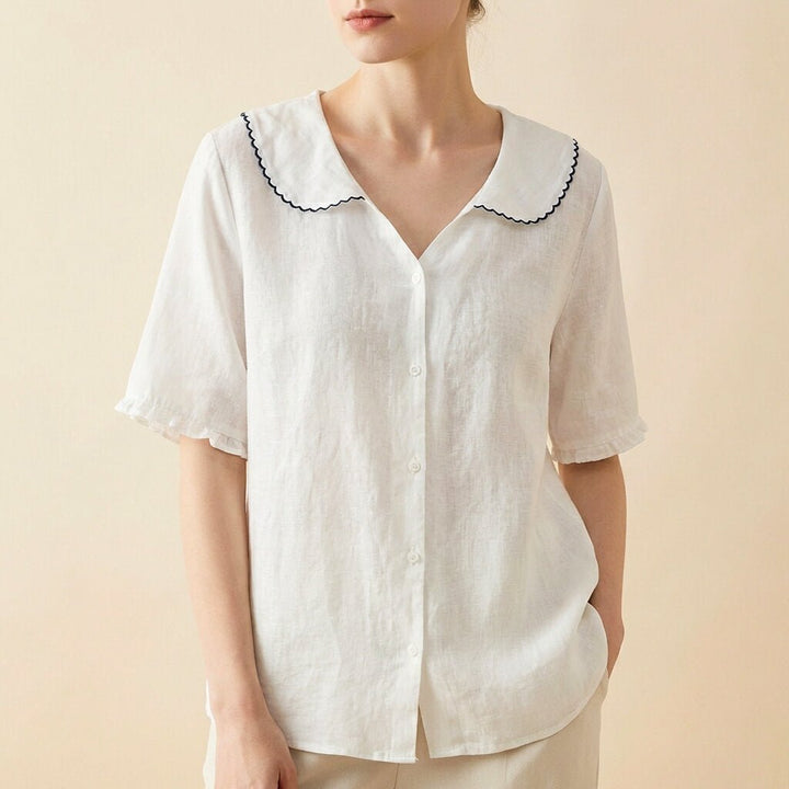 Elegante Damen Bluse mit Leinenmix in Cloud White