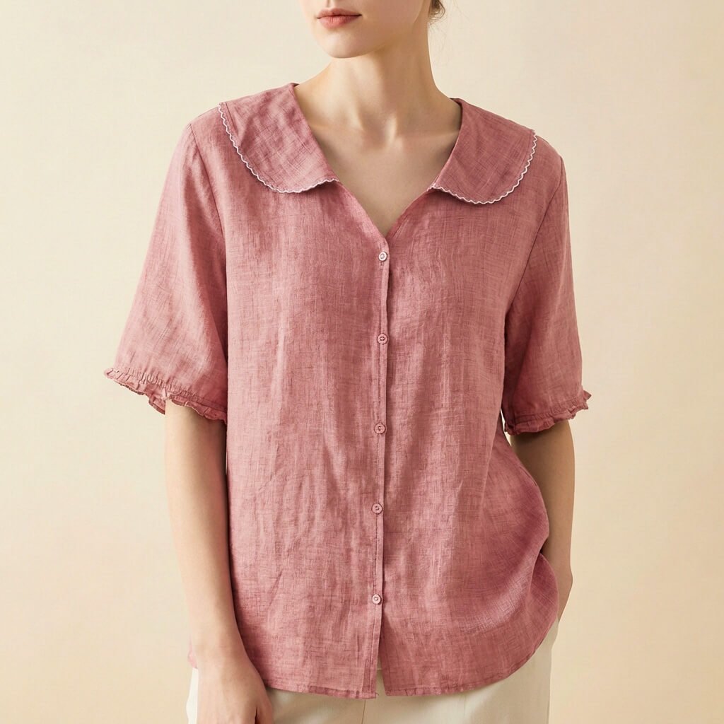 Elegante Damen Bluse mit Leinenmix in Rosa