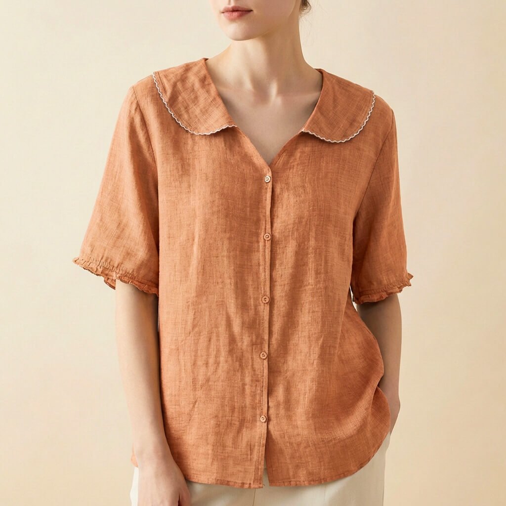 Elegante Damen Bluse mit Leinenmix in Terracotta Orange