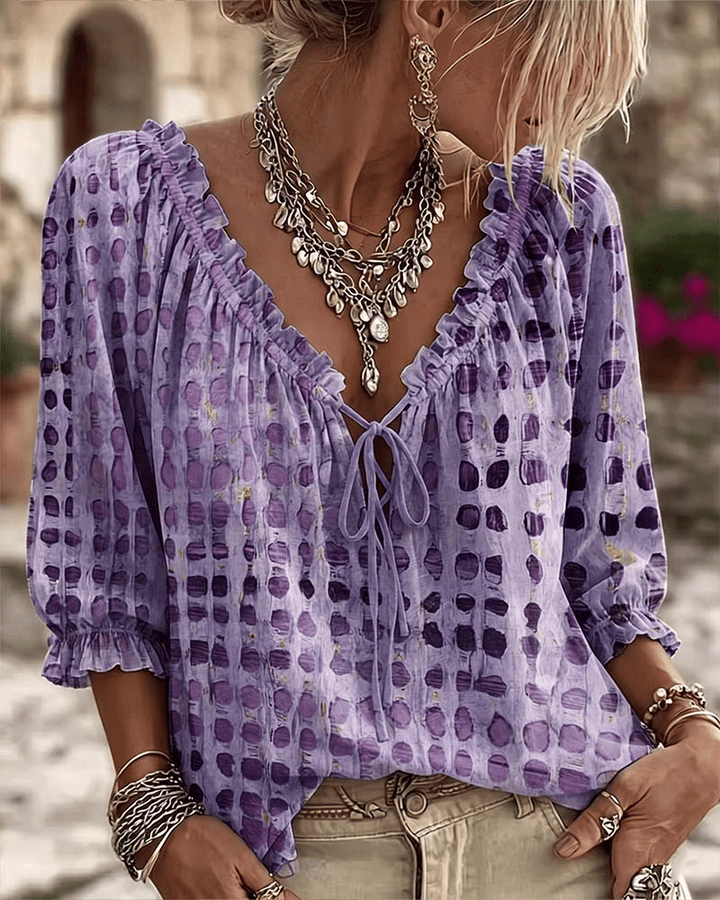Elegante Damen Bluse mit Puffärmeln und Punkten in Lila