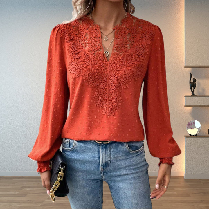 Elegante Damen Bluse mit Spitze im Vintage-Stil in Orange