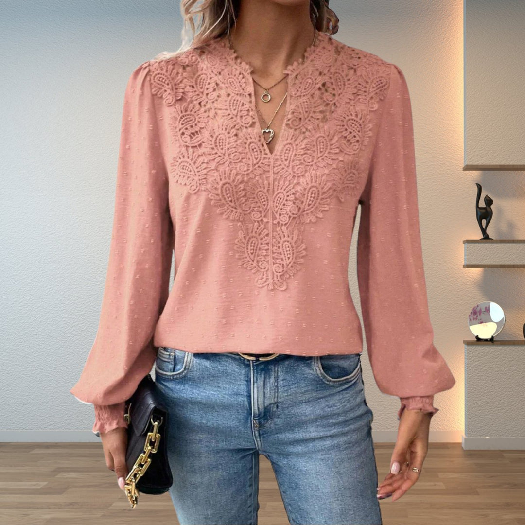 Elegante Damen Bluse mit Spitze im Vintage-Stil in Rosa