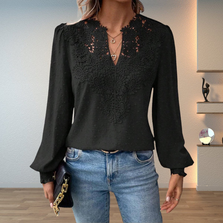 Elegante Damen Bluse mit Spitze im Vintage-Stil in Schwarz
