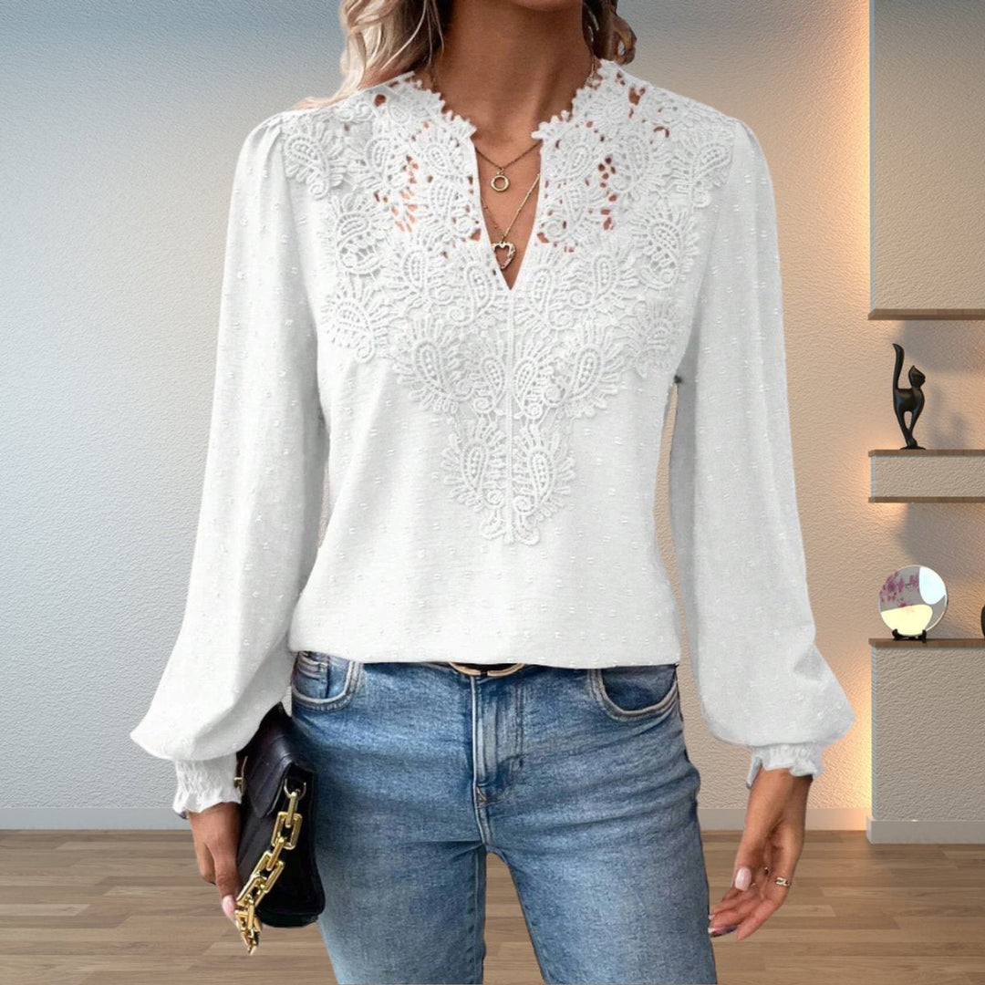 Elegante Damen Bluse mit Spitze im Vintage-Stil in Weiß