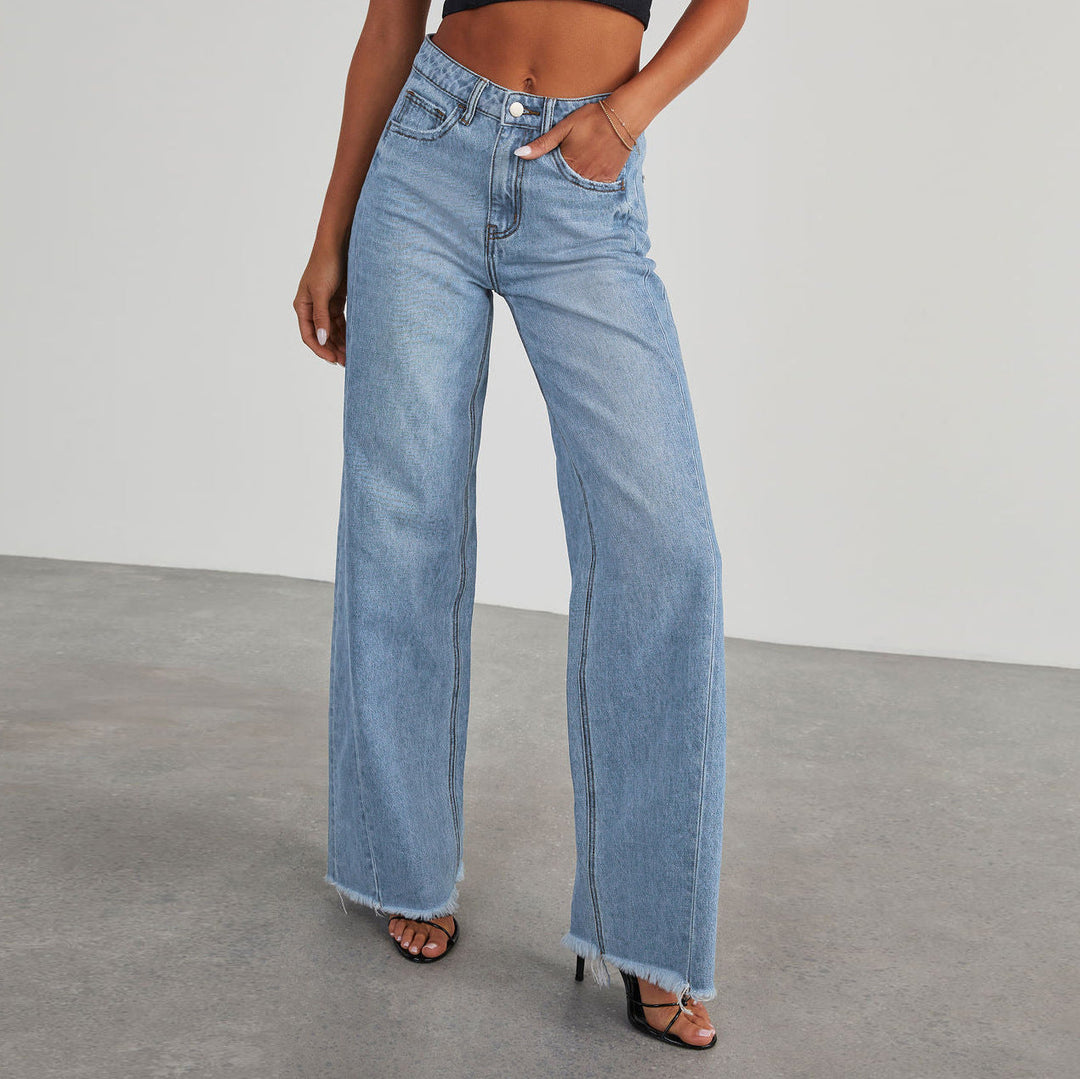 Elegante Damen Hose mit weitem Bein in Hellblau