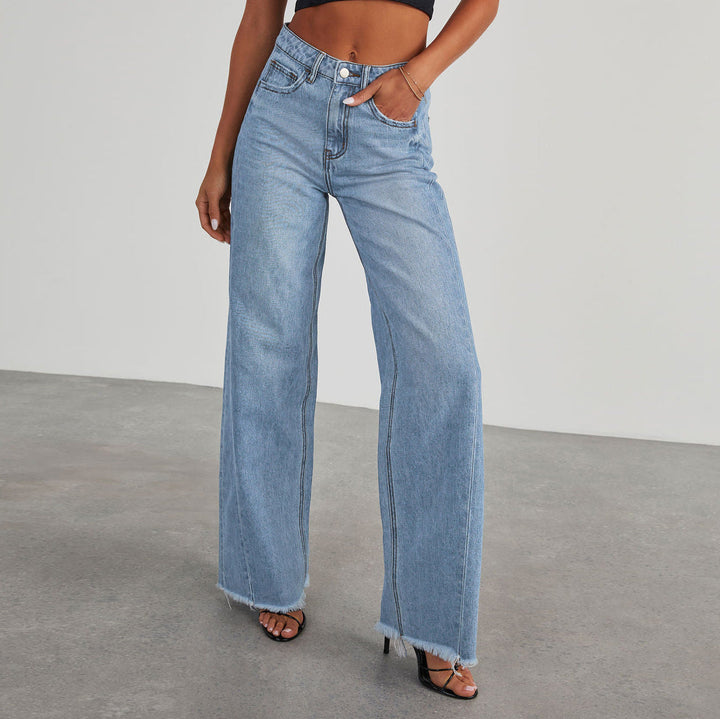 Elegante Damen Hose mit weitem Bein in Hellblau