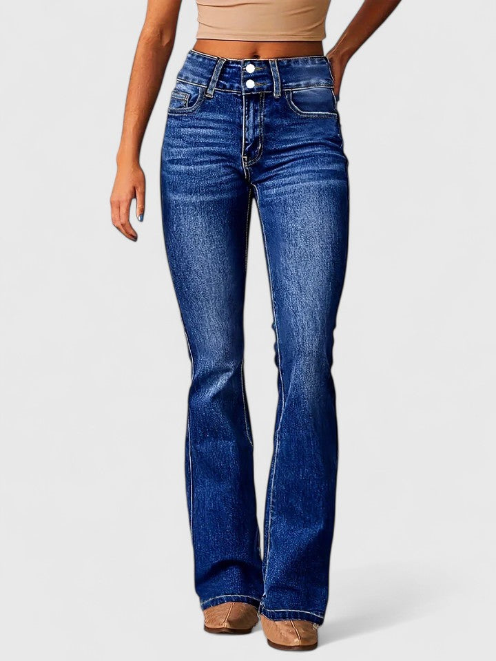 Elegante Damen Jeans mit Schlag in Marineblau