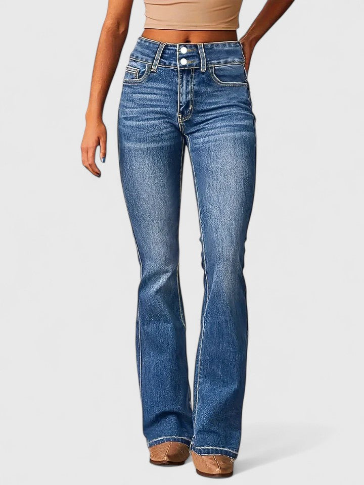 Elegante Damen Jeans mit Schlag in Ocean Blue