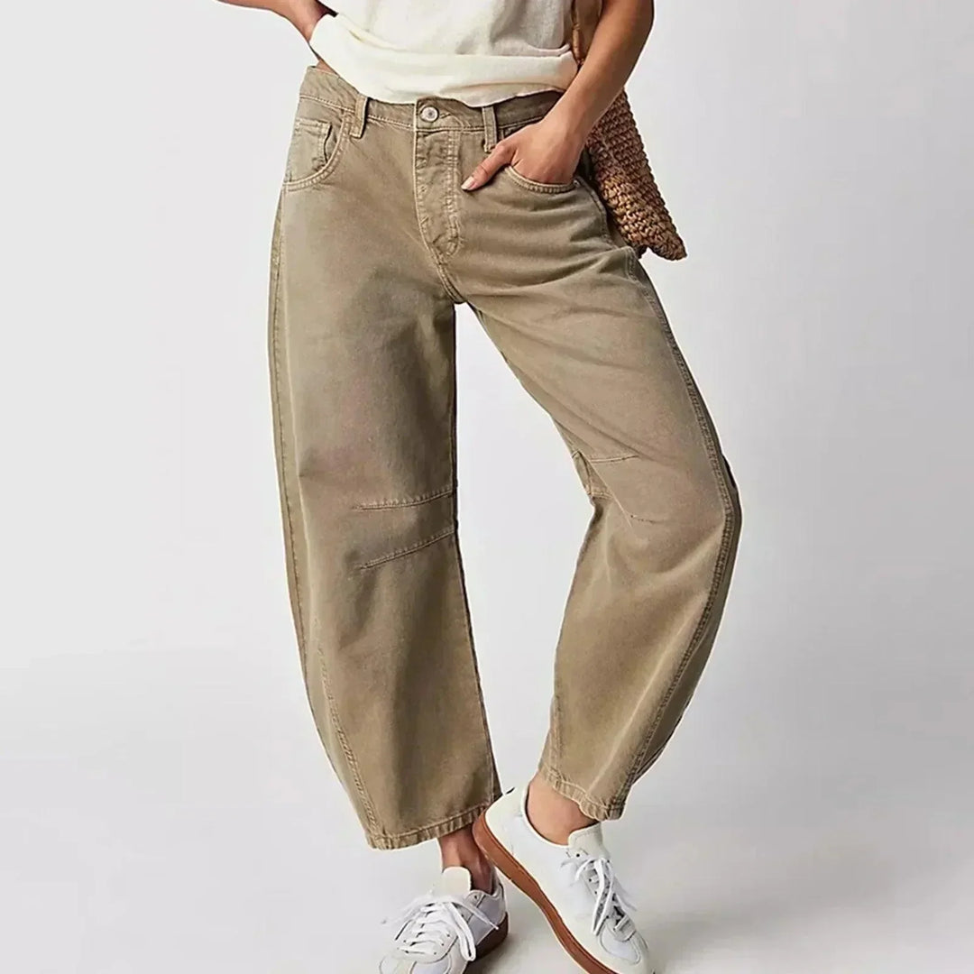 Elegante Damen Jeans mit weitem Schnitt in Beige