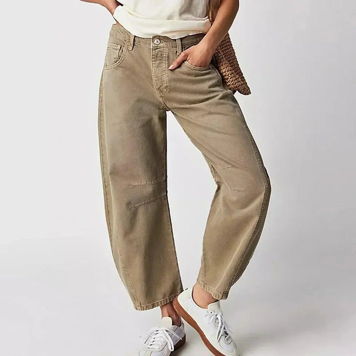 Elegante Damen Jeans mit weitem Schnitt in Beige