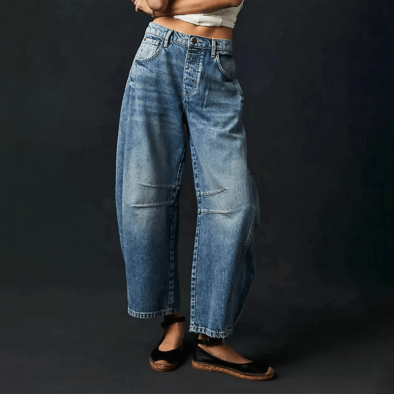 Elegante Damen Jeans mit weitem Schnitt in Dunkelblau
