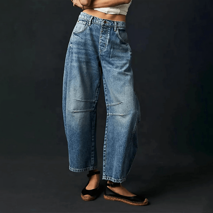 Elegante Damen Jeans mit weitem Schnitt in Dunkelblau