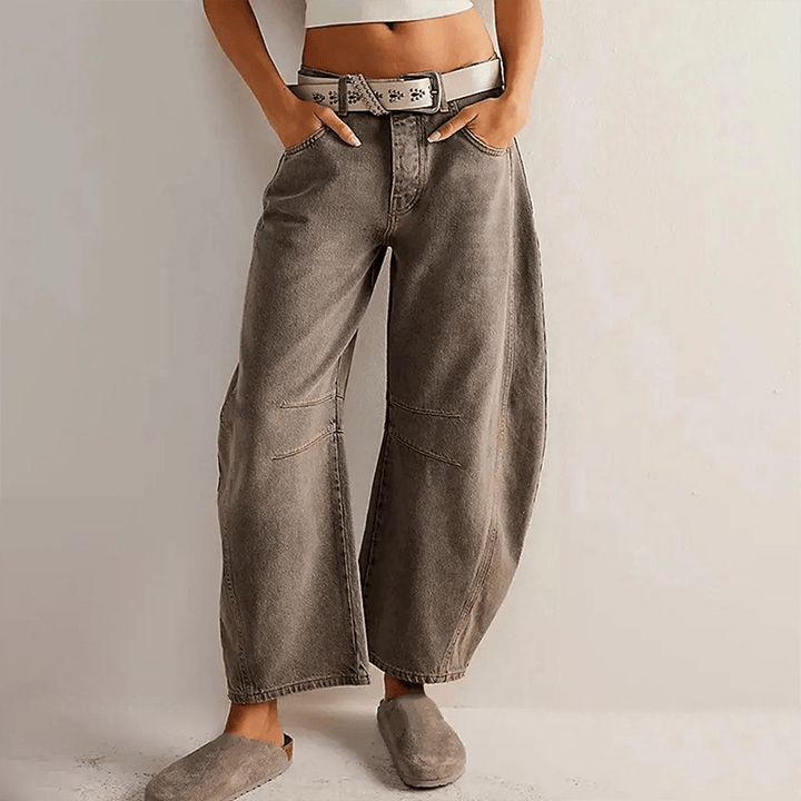 Elegante Damen Jeans mit weitem Schnitt in Grau