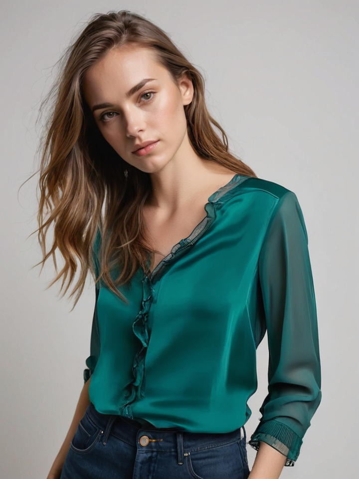 Elegante Damen Langarmbluse für den Sommer in Dunkelgrün