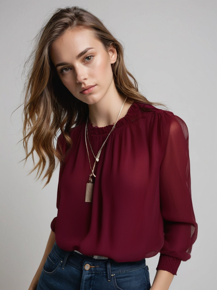 Elegante Damen Langarmbluse für den Sommer in Dunkelrot